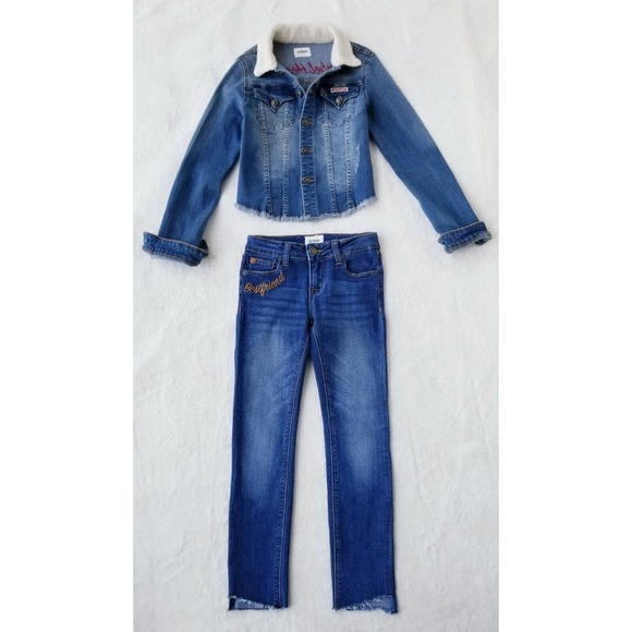 GIRL'S HUDSON 2-PIECE "BESTFRIEND BIG REBEL HEART" STRETCH JEANS + JACKET Sz 10 - Picture 6 of 12